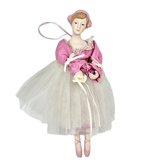 Vintage Porcelain Ballerina Doll 9" Christmas Ornament Tulle Hanging Taiwan - Picture 1 of 8